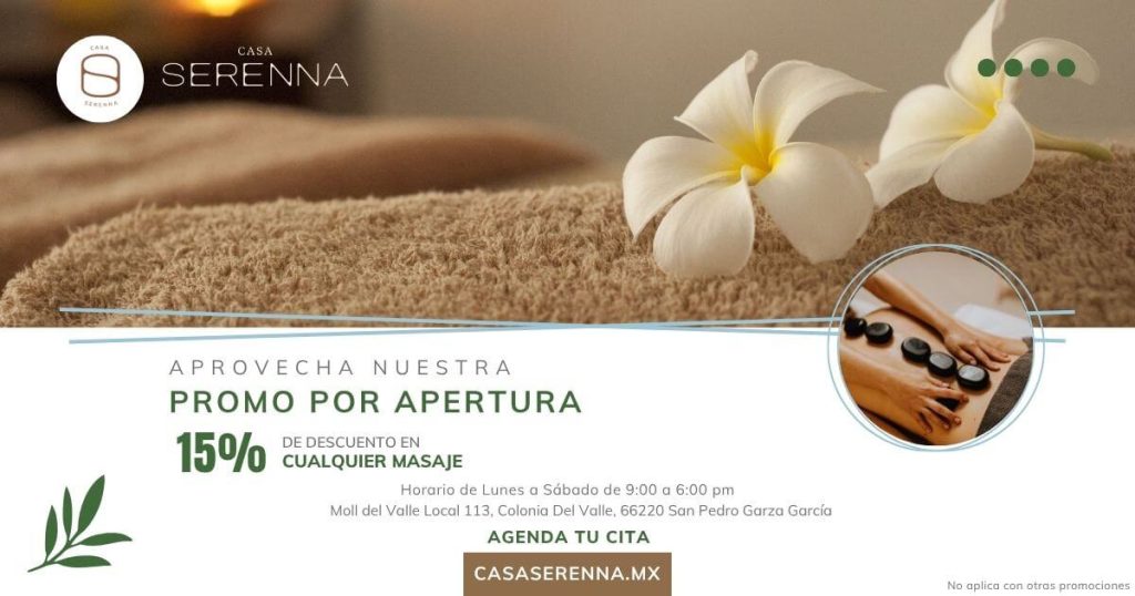 15% de descuento en cualquier masaje por apertura